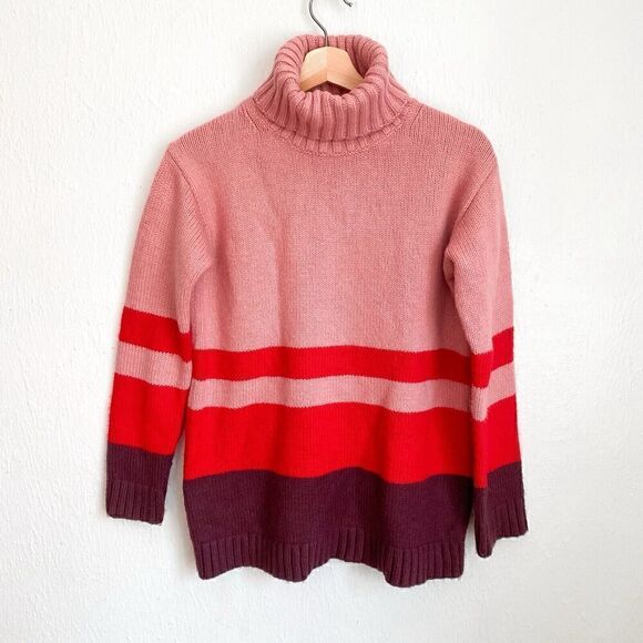 Ann Taylor Colorblock Turtleneck Tunic Sweater Women’s Size XS Pink Sea Shell - Picture 2 of 8
